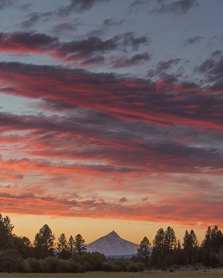 Mt. Jefferson sunset at Indian Ford Meadow Preserve. Photo: Jay Mather.