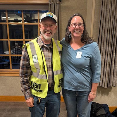 Rick Dingus with Sarah Mowry at the 2024 Volunteer Recognition event. Photo: Land Trust.